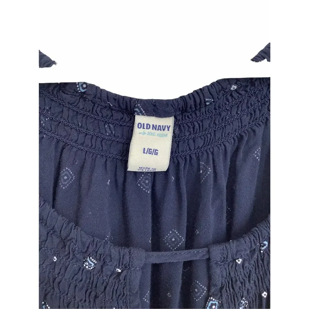 Old Navy Navy Blue White Printed Dress Large